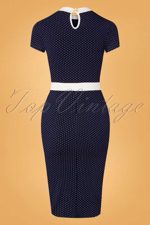 Topvintage Boutique Collection - Dora Dots Pencil Dress Années 60 en Bleu Marine 2
