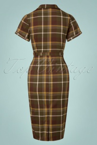 Collectif Clothing - Caterina Mosshill Check Pencil Dress Années 50 en Brun 4