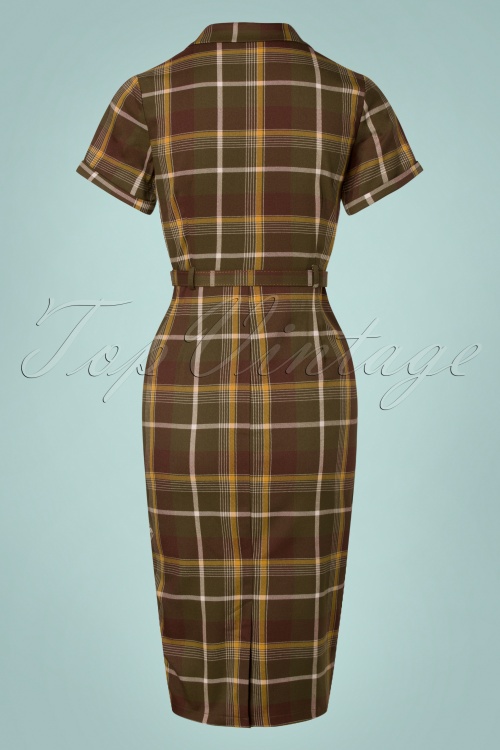 Collectif Clothing - 50s Caterina Mosshill Check Pencil Dress in Brown 4