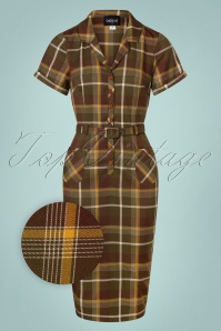 Collectif Clothing - Caterina Mosshill Check Pencil Dress Années 50 en Brun 2