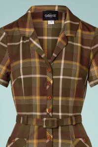Collectif Clothing - Caterina Mosshill Check Pencil Dress Années 50 en Brun 3