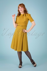 Vixen - 50s Posie Polkadot Swing Dress in Mustard 2