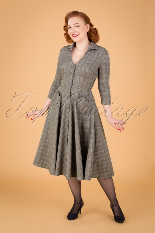 Vixen - 50s Barbara Check Swing Dress in Grey 3