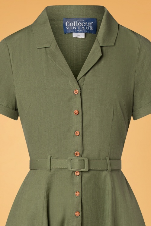 Collectif 35192 50s Caterina Swing Dress Olive Green 20200910 001V