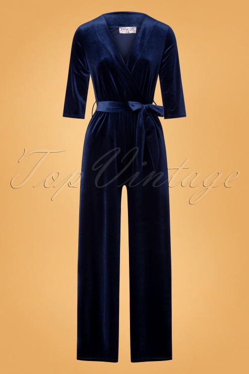 Vintage Chic for Topvintage - Merissa Velvet Jumpsuit Années 50 en Bleu Marine