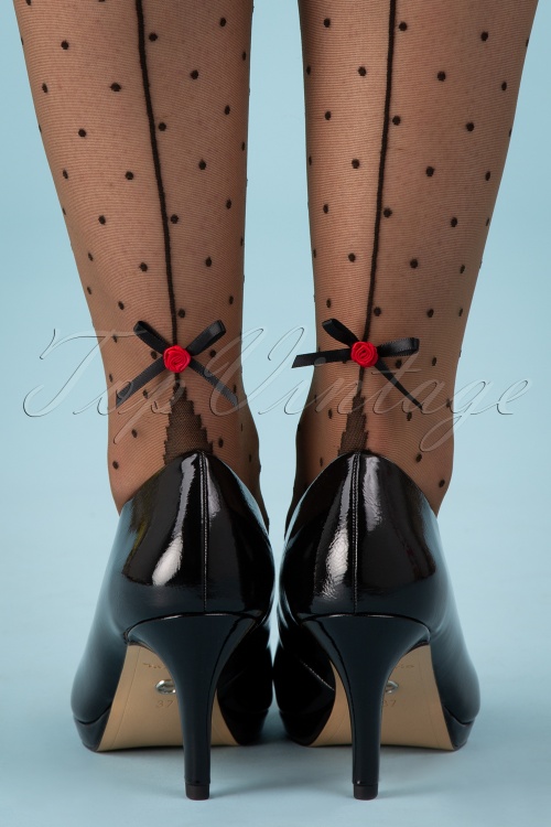 Pamela Mann - Jive Dotted Stockings With Bow Années 40 en Beige Clair et Noir 2