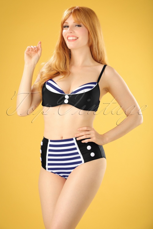 Belsira - Joelle gestreept bikinibroekje in marineblauw en zwart