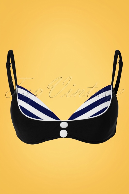Belsira - Joelle Stripes Bikini Top Années 50 en Bleu Marine et Noir 2