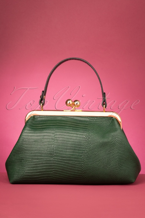 Collectif Clothing - 50s Doris Croc Bag in Green 5