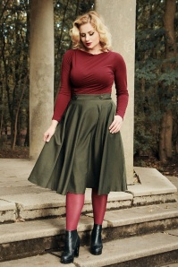 Banned Retro - 50s Di Di Swing Skirt in Olive Green