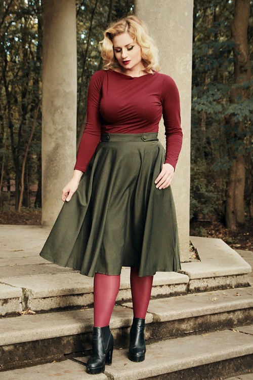 Banned Retro - 50s Di Di Swing Skirt in Olive Green