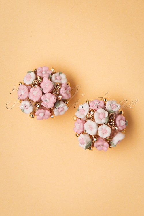 Collectif Clothing - 50s Florence Bouquet Earstuds in Pink