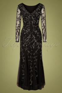GatsbyLady - Ava Full Sleeve Sequin Maxi Dress Années 20 en Noir 4