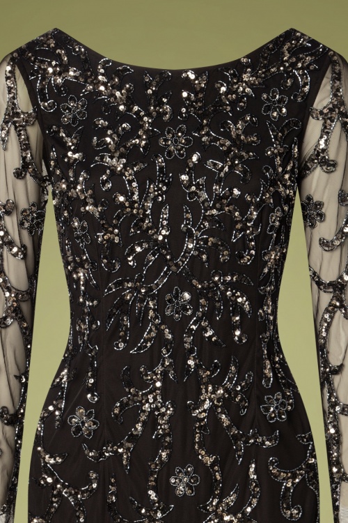 GatsbyLady - Ava Full Sleeve Sequin Maxi Dress Années 20 en Noir 3