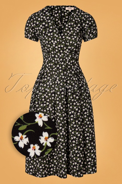 Timeless - Emani Floral Swing Dress Années 50 en Noir 2