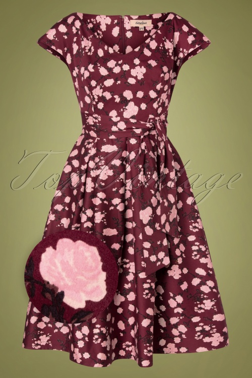 Timeless - Kav floral swing jurk in bordeauxrood 2