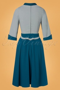 Miss Candyfloss - 50s Maliah Kat Sophisticated Tailored Swing Dress in Petrol 5