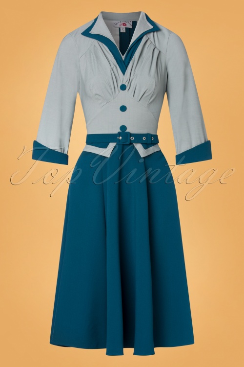 Miss Candyfloss - Maliah Kat Sophisticated Tailored Swing Dress Années 50 en Pétrole 2