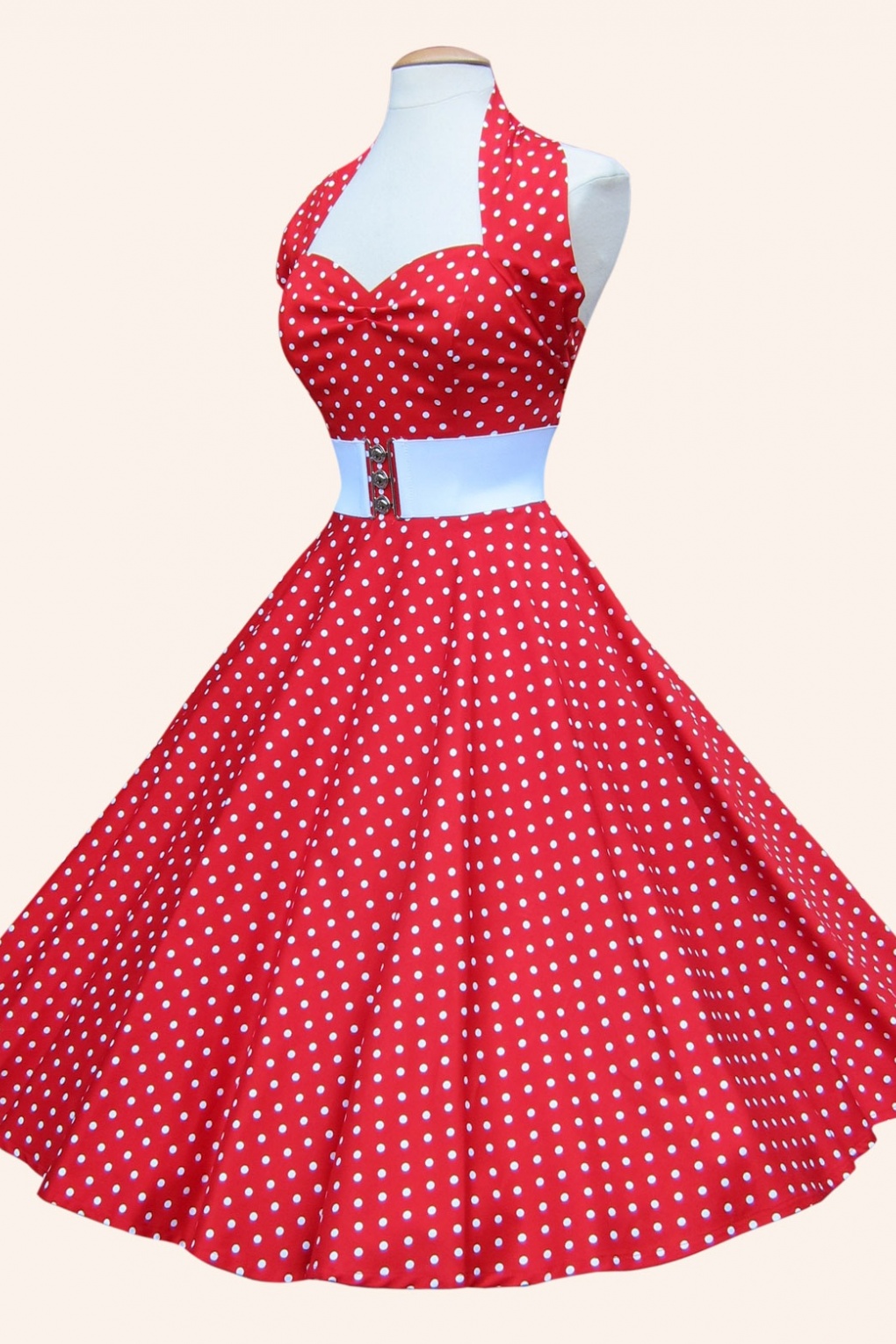 1950s Retro halter Red White Spot dress cotton sateen