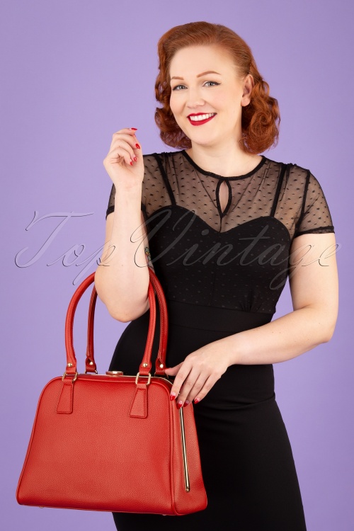 Lola Ramona ♥ Topvintage - Peggy Means Business Handbag Années 40 en Rouge Chaud 4