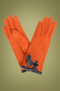 Powder - Amelia Pom Pom Suedine Gloves Années 40 en Tangerine
