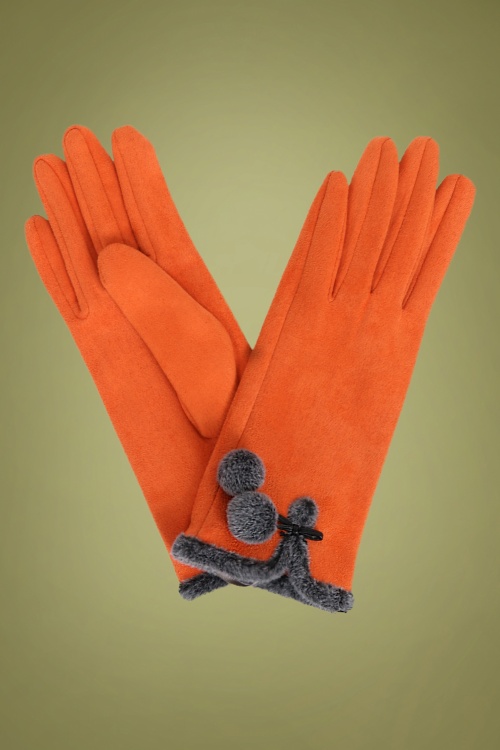 Powder - 40s Amelia Pom Pom Suedine Gloves in Tangerine