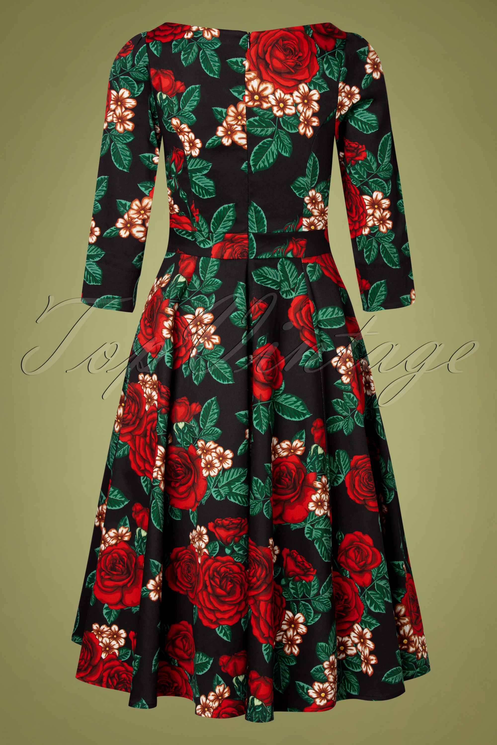 Hearts & Roses - Anne Marie swingjurk met bloemenprint in zwart 6