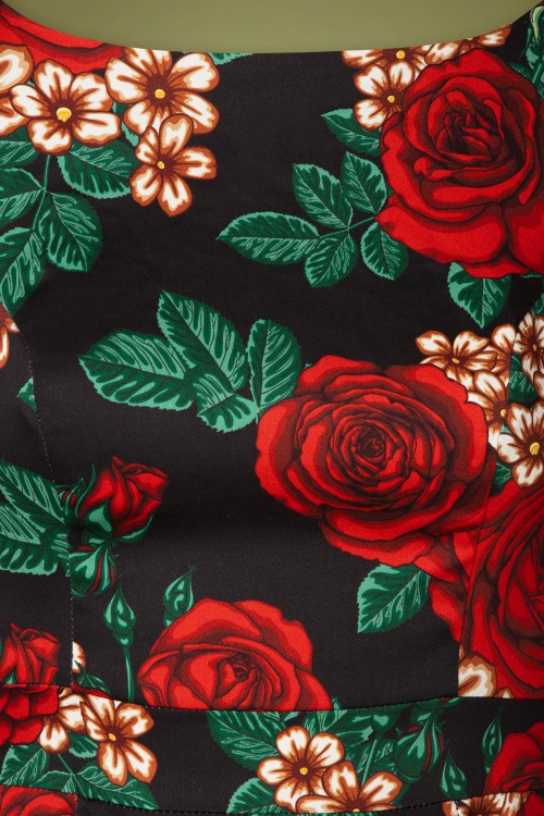 Hearts & Roses - Anne Marie Floral Swing Dress Années 50 en Noir 5