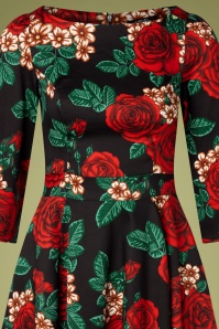 Hearts & Roses - 50s Anne Marie Floral Swing Dress in Black 4