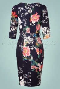 Hearts & Roses - 50s Iris Floral Wiggle Dress in Navy 5