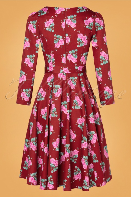 Hearts & Roses - 50s Natalie Swing Dress in Wine Red 6