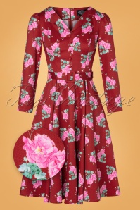Hearts & Roses - 50s Natalie Swing Dress in Wine Red