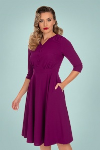 Hearts & Roses - 50s Pretty Patty Swing Dress in Magenta Purple 2