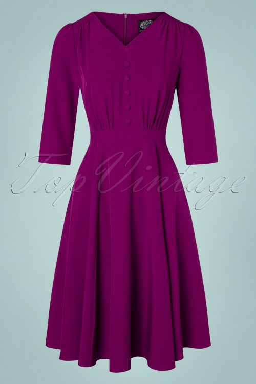 Hearts & Roses - 50s Pretty Patty Swing Dress in Magenta Purple