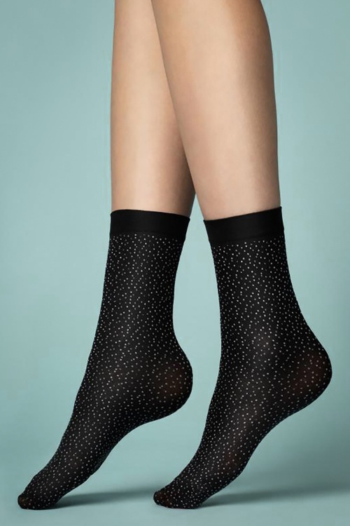 Fiorella - 50s Pepe Bianco Socks in Black and White