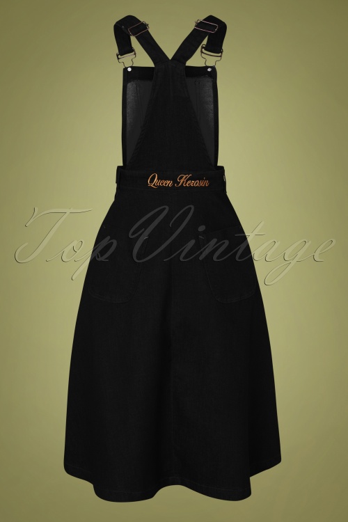 Queen Kerosin - Workwear denim rok met bretels in zwart 2