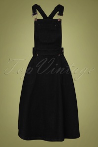 Queen Kerosin - Workwear denim rok met bretels in zwart