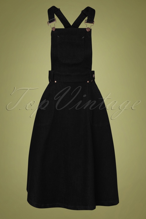 Queen Kerosin - 50s Workwear Denim Jumper Skirt in Dark Blue