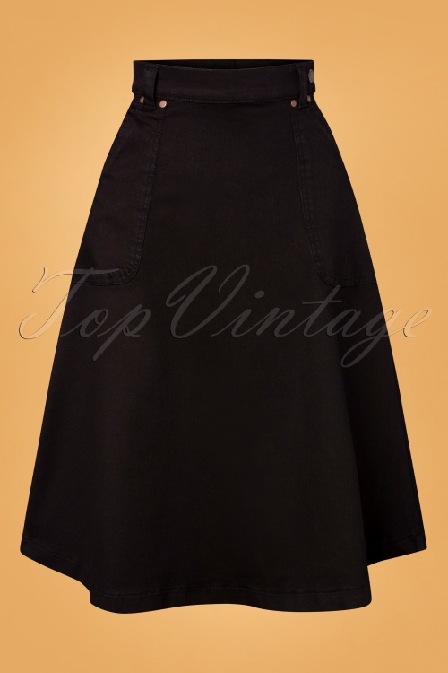 Queen Kerosin - 50s Delia Denim Swing Skirt in Black