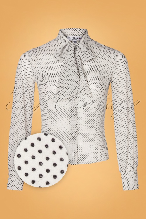 Very Cherry - 40s Ruffle Neck Bubble Dotty Blouse in White