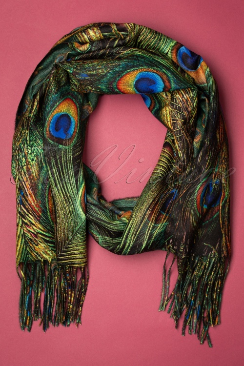 Peacock Feathers - Blue Silk Scarf