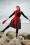 Falda con vuelo de tartán Islay de los años 50 en negro y rojo