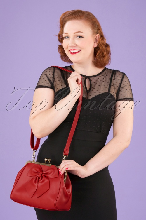 Banned Alternative - 50s Lockwood Bow Handbag in Red 6