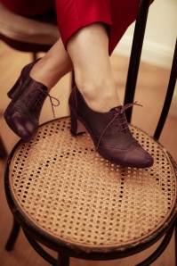 Topvintage Boutique Collection - Back In The Day Leather Shoe Booties Années 40 en Lie de Vin  2