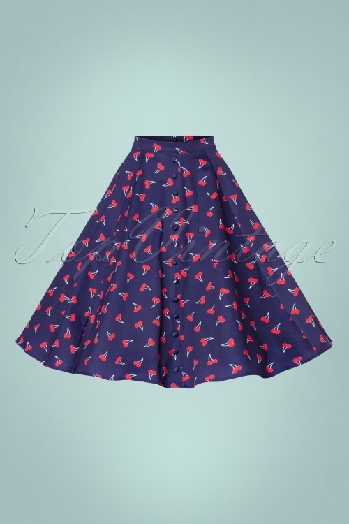 Hearts & Roses - 50s Sweet Cherry Swing Skirt in Navy 2