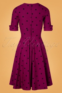 Unique Vintage - Delores swing-jurk met stippen in paars en zwart 5
