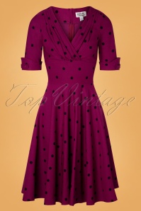 Unique Vintage - Delores swing-jurk met stippen in paars en zwart 2