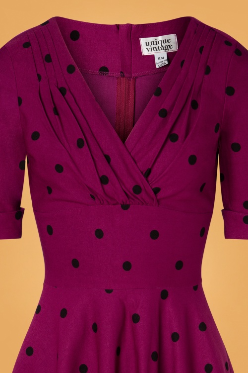 Unique Vintage - Delores Dot Swing Dress Années 50 en Violet et Noir 4