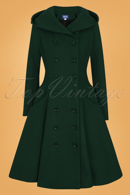 Collectif Clothing - Heather Hooded Swing Coat Années 50 en Vert Sapin 2