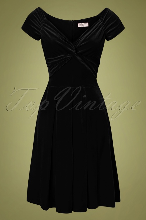 Vintage Chic for Topvintage - 50s Trissie Twisted Velvet Swing Dress in Black 2
